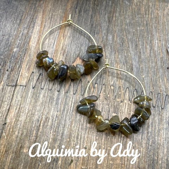 Labradorite beaded gold hoops earrings handmade - Picture 1 of 1